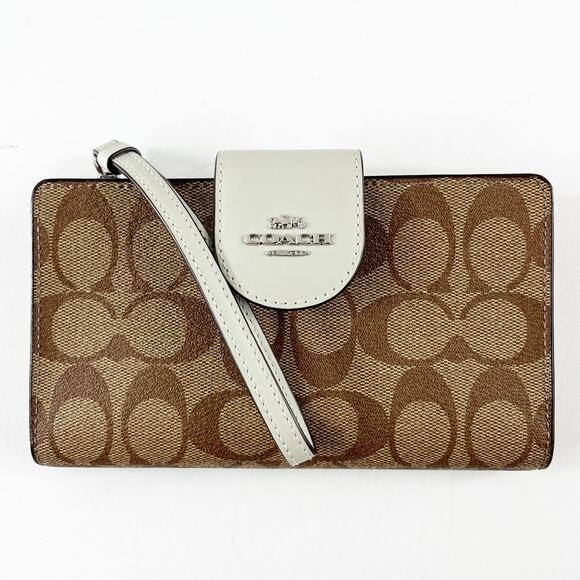 Coach Signature C Canvas Phone Tech Wallet Wristlet Brown Sage Green - Picture 1 of 9